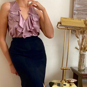 Ralph Lauren Silky Sleeveless Blouse with Ruffle Accent (Size 4)